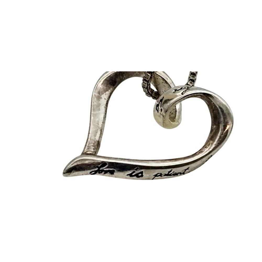 Sterling Silver Heart Love Is Patient Pendant Necklace - Picture 5 of 7